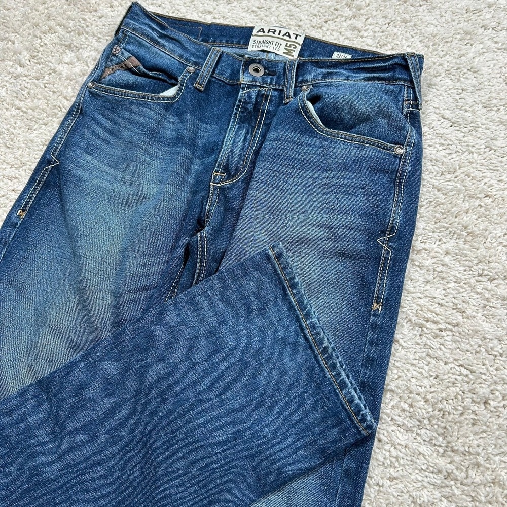 Ariat M5 Straight Leg Jeans 32x36 Blue Denim Straight Fit Stretch Western Cowboy